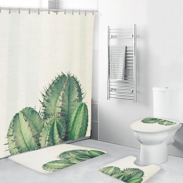 

tropical forest home bathroom 4-piece set non-slip foot mat toilet decoration shower curtain bath mats