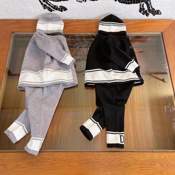 

pullover high-end children's knitted cardigan jacket+trousers+hat 3 pieces of baby clothes foreign style suit, Blue