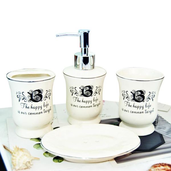 

4pcs/set ceramic the happy life target el bathroom lotion vintage soap dispenser pump bath bottle tumbler toothbrush holder liquid