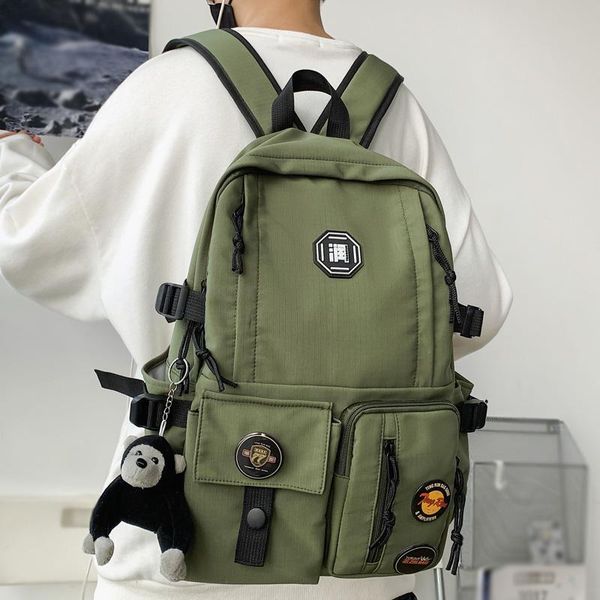 

multi-pocket waterproof nylon backpack large capacity solid color travel bag college couples schoolbag mochila