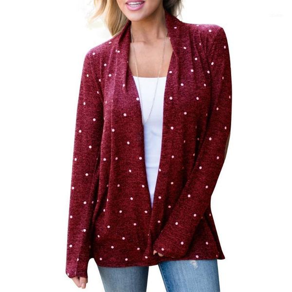 

women's jackets autumn fashion womens splicing dot print cardigan coat ladies casual loose long sleeve chaqueta mujer, Black;brown