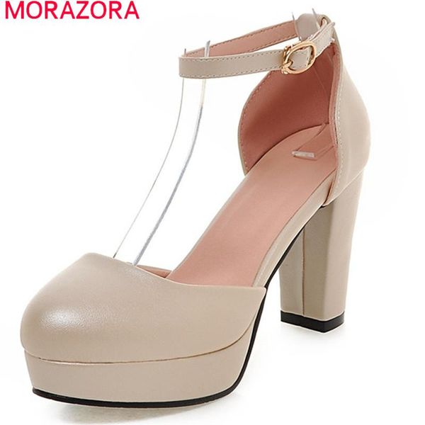 

dress shoes morazora arrival 2021 spring summer platform high heels square heel with buckle sweet pumps women, Black