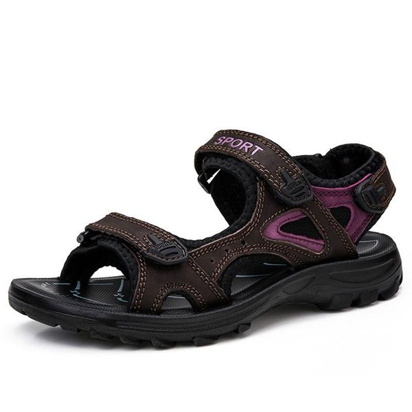 

summer outdoors women's sandals comfortable flat genuine leather woman shoes beach large size 35-41, Black