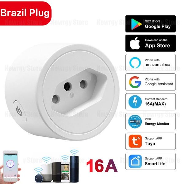 

smart power plugs 1-50pcs brazil wifi socket with tuya smartlife timer voice control 16a surge protector work for alexa google home