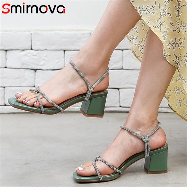 

dress shoes smirnova 2021 plus size 33-43 est women sandals crystal slip on square heel summer ladies party wedding, Black