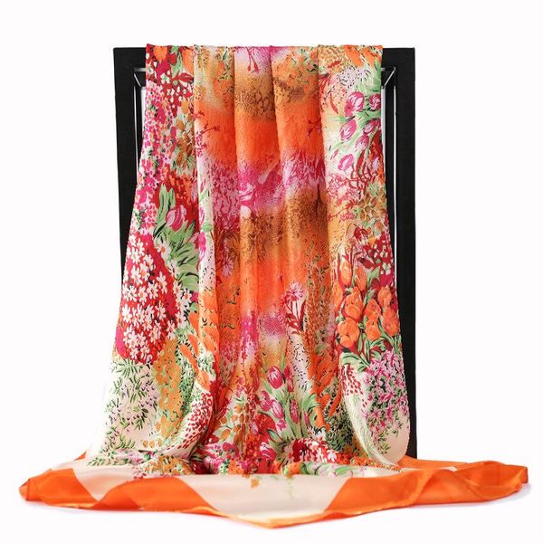 

scarves 2021 fashion scarf women print silk satin hijab scarfs ladies 90x90cm square neckerchief luxury beach sunscreen shawls, Blue;gray