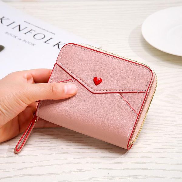 

women's short love single pull wallet student cute mini change bag hand luxury bags clutch purse, White