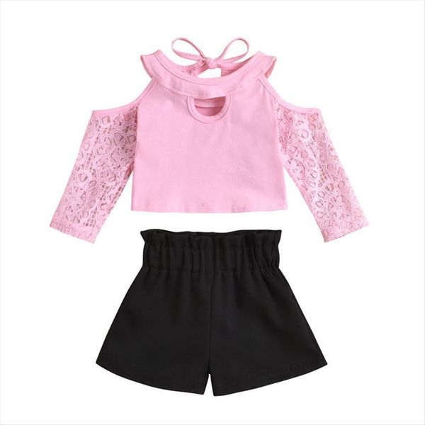 

2pcs toddler summer outfits, newborn lace off shoulder long sleeves blouse high waist shorts for baby girls, 0 18 months, White