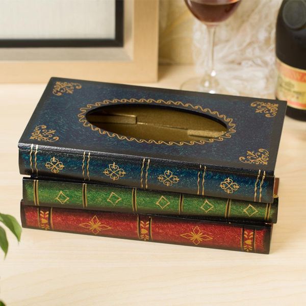 

tissue boxes & napkins european retro wood book shape box rectangle napkin paper holder ring storage boxtissue case for home bedroom