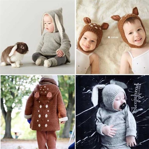 Oeuf Baby Wolle Strickpullover Schöne Schafe und Fawn Pullover Kinder Kleinkind Jungen Mädchen Winter Qualität Br Kleidung Hut 211104