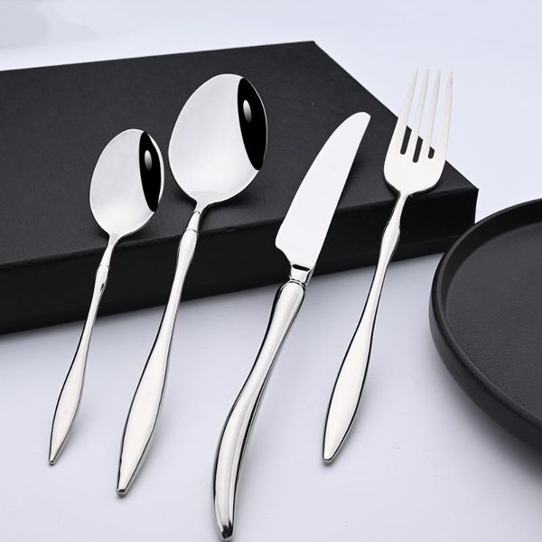 

flatware sets 304 silver dinnerware cutlery set stainless steel mirror silverware spoons knives fork tableware for home kitchen
