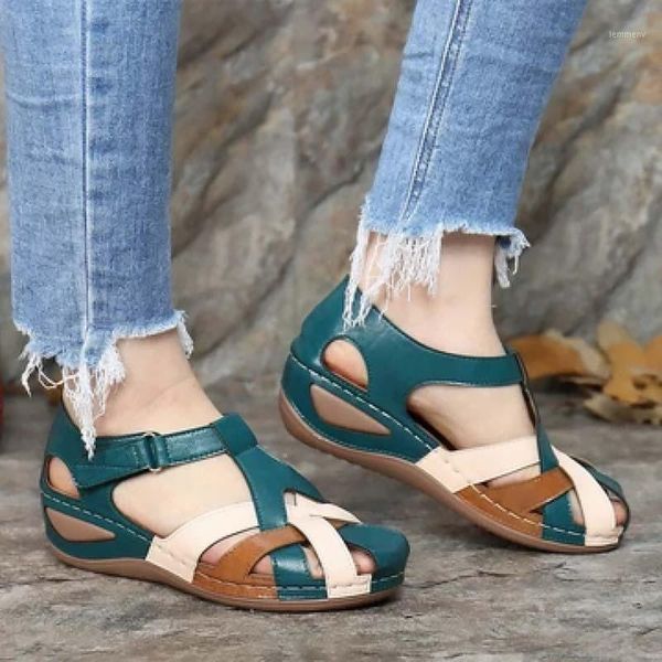 

women sandals vintage wedge shoes woman fashion rome thick bottom flats platform flat female plus size 20211, Black