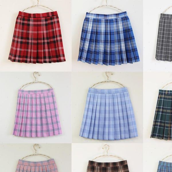 

the women skirt campus style high waisted a line sweet plaid pleated school uniform for girls, Black