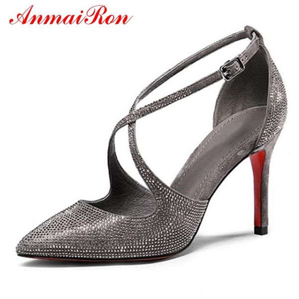 

dress shoes anmairon basic super high thin heels woman pointed toe casual buckle strap women fashion pumps size 34-39 ly728, Black