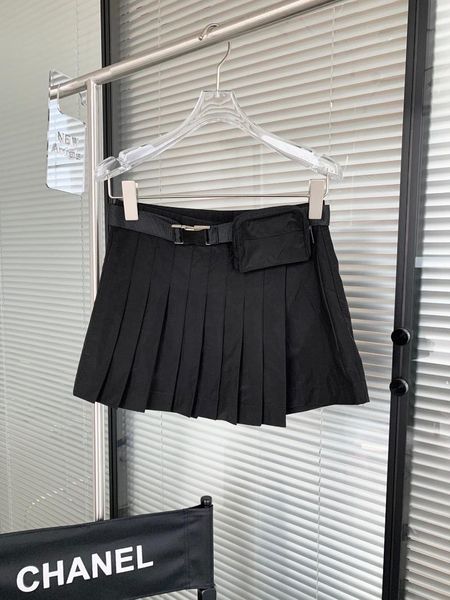 

skirts 2021 women fashion solid color shoulder bag pleated skirt 0408, Black