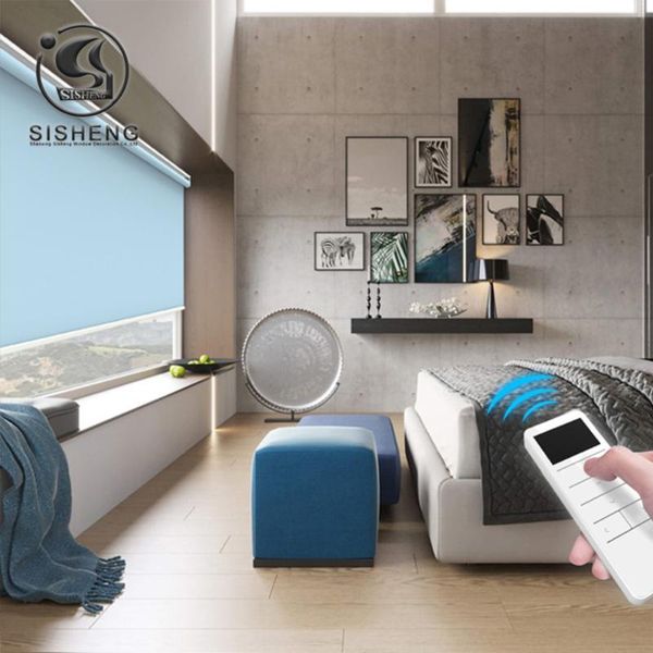 

blinds reomote control motorized with blackout and sunscreen fabric 2021 smart home roller shades french window bead rope slat