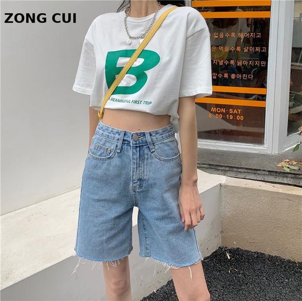 

women's jeans women fashion korean high waist straight denim shorts loose light blue love five points summer tassel
