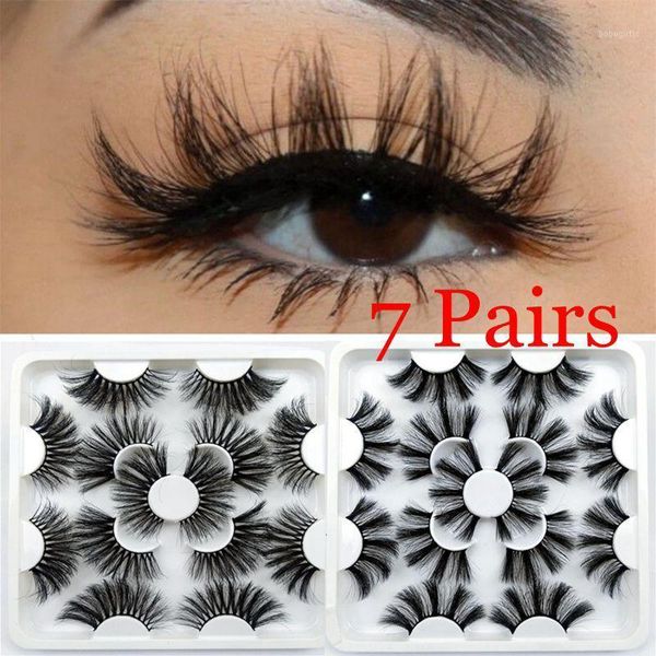 

false eyelashes 7 pairs/set faux mink 25mm lashes fluffy messy 3d wholesale, natural extension1