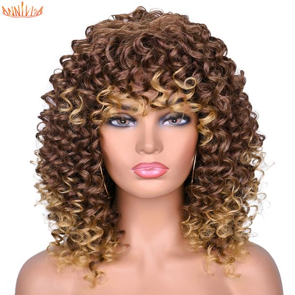 

annivia afro kinky curly wig with bangs for black and white women synthetic omber glueless natural high temperature curls 14inchfactory dire