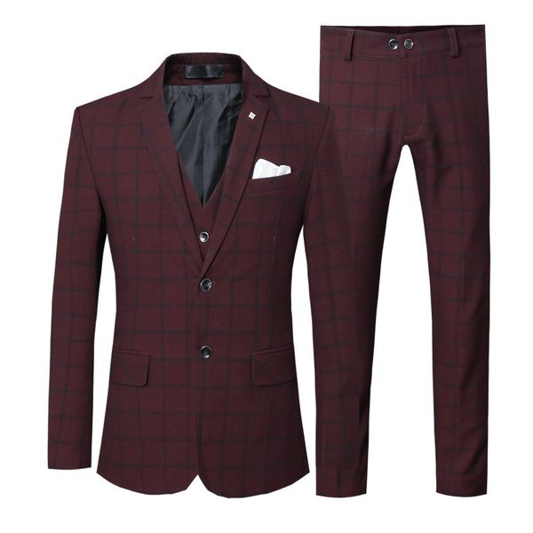 

men's suits & blazers thin single plaid breasted two buttons check suit wedding groom formal business casual office work daily graduati, White;black