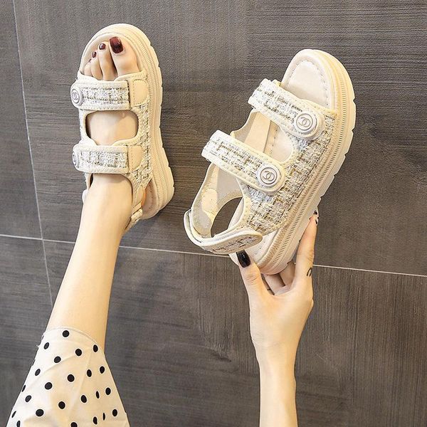 

sandals 2021 summer high-quality fashion sports women's soft-soled thick-soled flat slippers with roman sanda, Black
