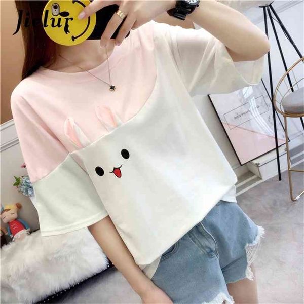 

print carrot rabbit ear white t shirt harajuku patchwork sweet kawaii tshirt female -xxl cute summer tee black 210426