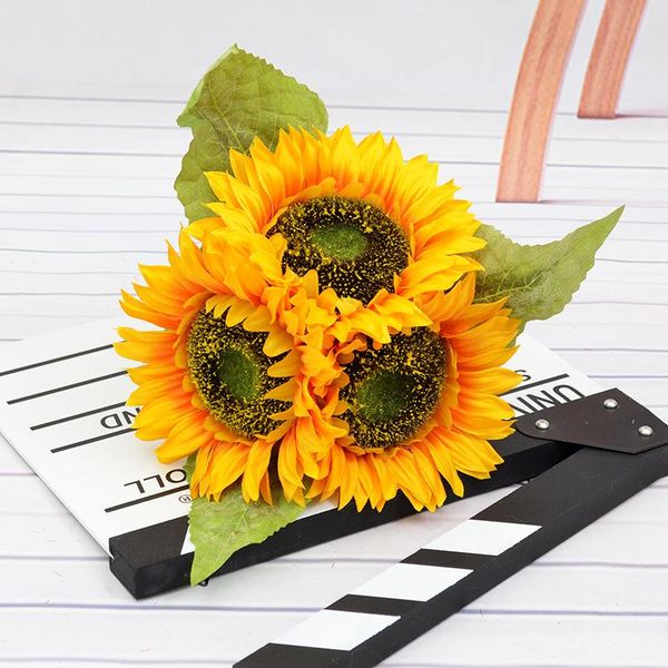 

decorative flowers & wreaths artificial sunflower simulation fake bouquet wedding bride holding party home sunflowers decor