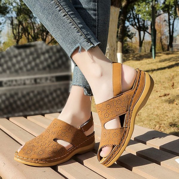 

summer women hook loops sandals ladies flower casual wedges female sewing open toe shoes womens fashion beach shoes plus size, Black