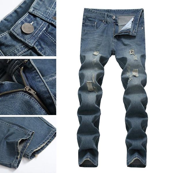 

men's jeans summer business denim trousers stretch large size casual pants trendy slim 2021, Blue