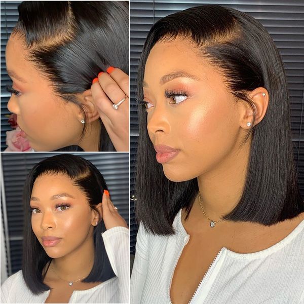 

12inches middle part short straight black wig synthetic wigs for black women heat resistant fiber bob wigs with baby hair daily