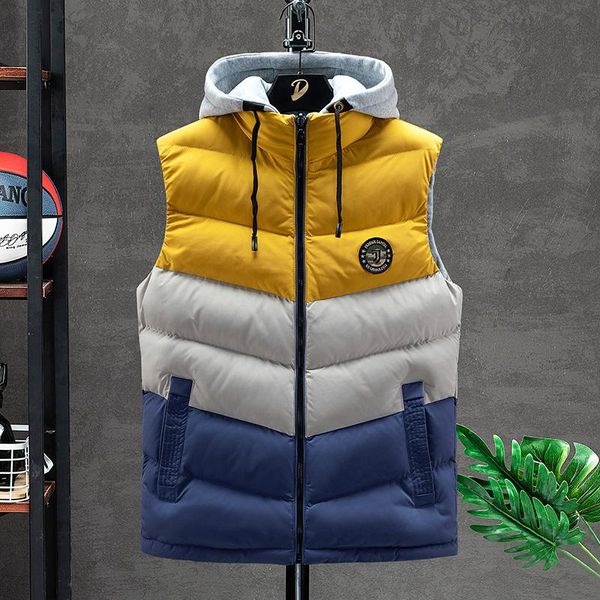 

men's vests vest 2021 autumn and winter color matching thick warm hooded jacket, Black;white