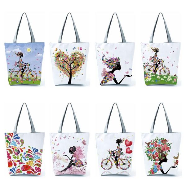 

evening bags wishing girl print reusable shopping women large tote 2021 fashion handbags with custom printed portable storage bag