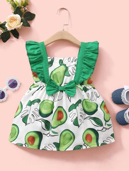 

baby girl avocado print bow front ruffle trim dress she, Red;yellow