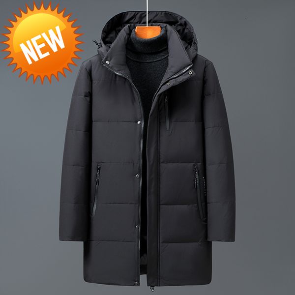 

brand winter down jacket men thick warm long parka white duck coats 's outdoor overcoats hooded, Black