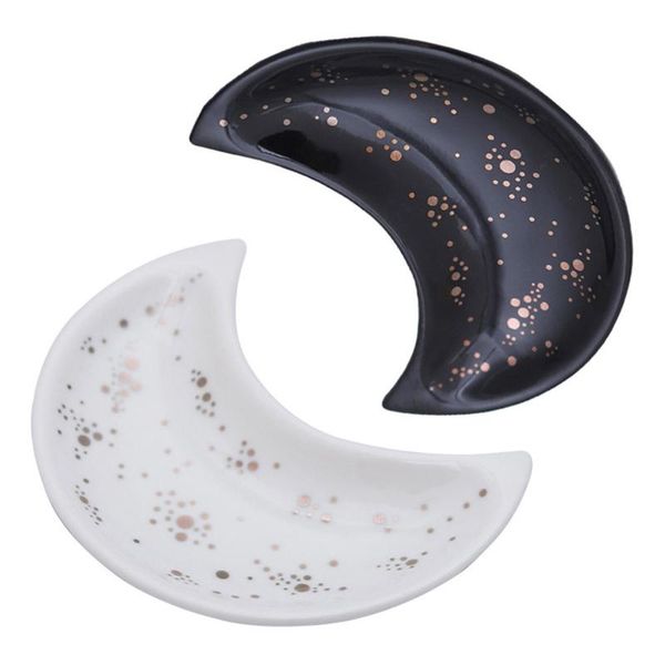 

jewelry pouches, bags ceramic moon shape dish small decorative nordic organizer for necklace vanity fruit candy plate display tray, Pink;blue