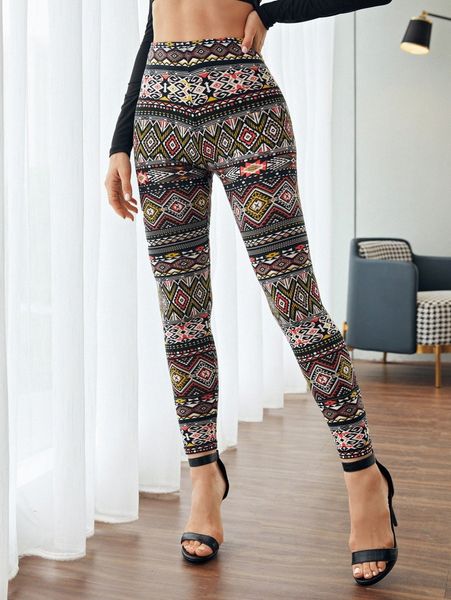 

geo print high waist leggings m481#, Black