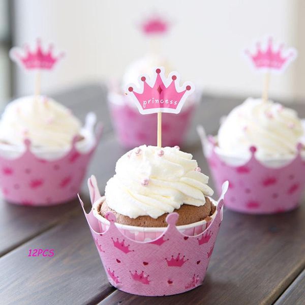 

packaging dinner service 12pcs little princess crown cupcake er theme cartoon party supplies kids birthday decorations z1106
