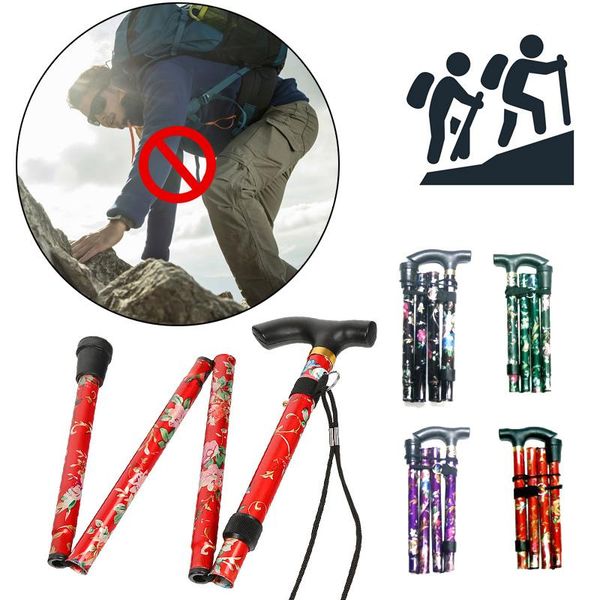 

trekking poles cane elderly stick camp holiday necessities aluminium metal t handle retractable walking pole portable