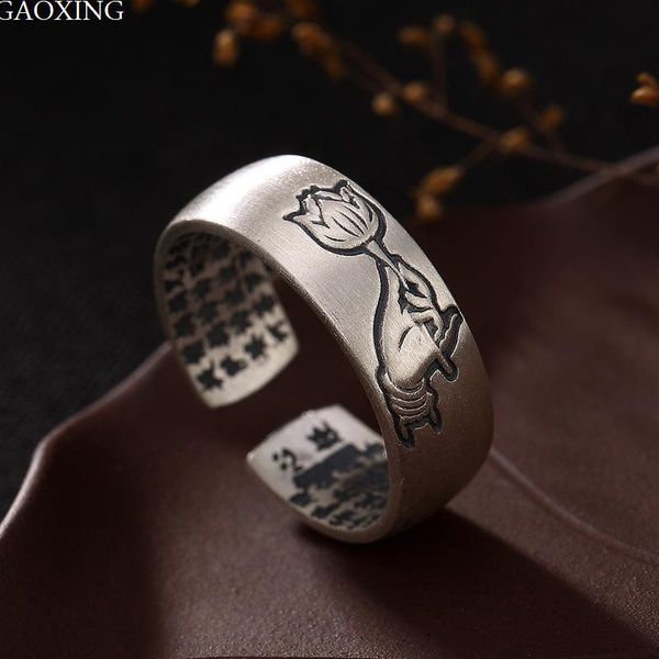 

cluster rings real 999 silver buddha hand lotus for women religious heart sutra open buddhism thai jewelry, Golden;silver