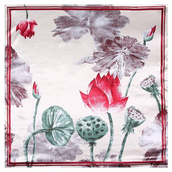 

scarves 90cm large handkerchief chinese style lotus seed square shawl hijab foulard femme bandana twill 100% silk scarf, Blue;gray
