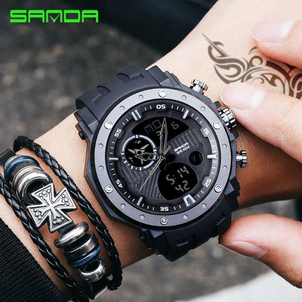 

wristwatches sanda fashion sports men's watches military quartz watch men waterproof s male clock relogio masculino, Slivery;brown