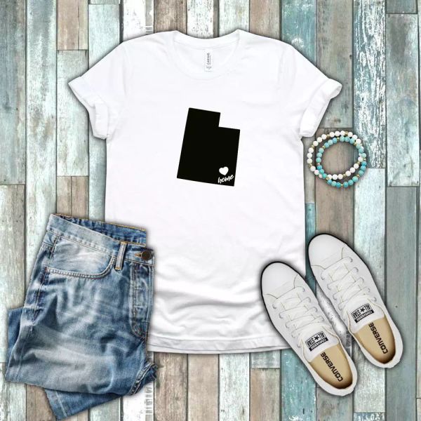 

utah beehive state home pride heart silhouette 100% cotton white t-shirt, White;black