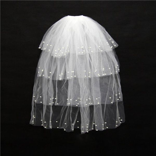 

bridal veils zyllgf 2021 multi layer wedding short accessories decoration with beadings bv15, Black