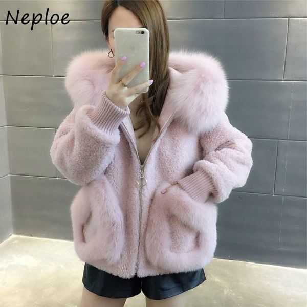 

neploe korean oversized jackets hooded double pockets faux fur coat winter solid color zip jacket fashion sweet women 94535 210422, Black;brown