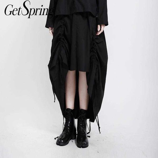 

getspring women skirt irregular black high waist asymmetrical s loose casual long s autumn winter fashion 210601
