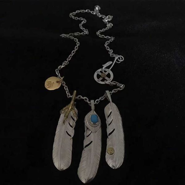 

goro takahashi same s925 sterling sier eagle claw turquoise feather pendant indian goros necklace hand polished, Silver