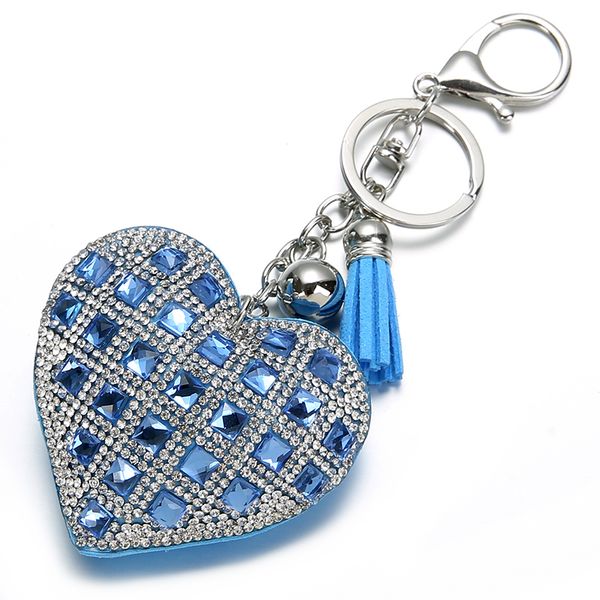 

fashion key chain heart female full glass beads key covers mosaic leather fringed crystal keychain car ring cap gift, Silver