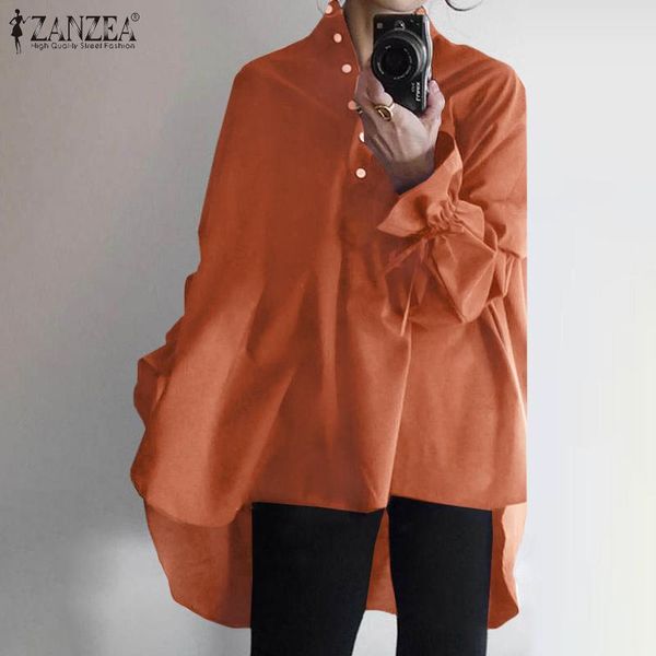 

women's blouses & shirts stylish puff sleeve spring blouse zanzea 2021 drawstring blusas female button down casual tunic oversized chem, White