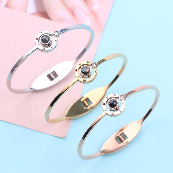 

cuff 2021 arrival valentine's day rose gold 100 languages i love you projection fashion charm women bracelet drop, White