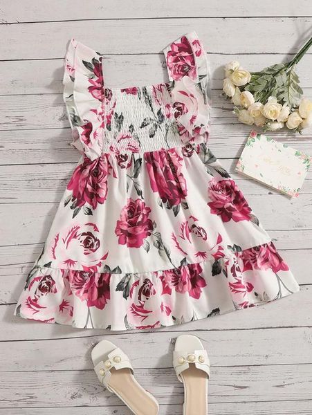 

toddler girls floral print shirred ruffle trim cami dress she, Red;yellow